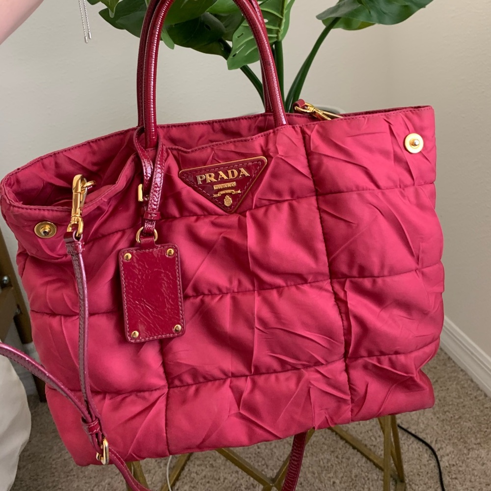 Prada nylon tote , cranberry in color
